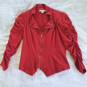 Vintage 90s STUDIO PETITE Red zippered blazer unique puffy ruched padded sleeves